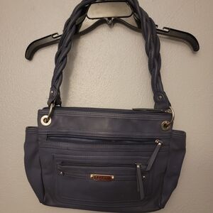 Braided Handle Navy Shoulder Bag - Women's Everyday Purse
